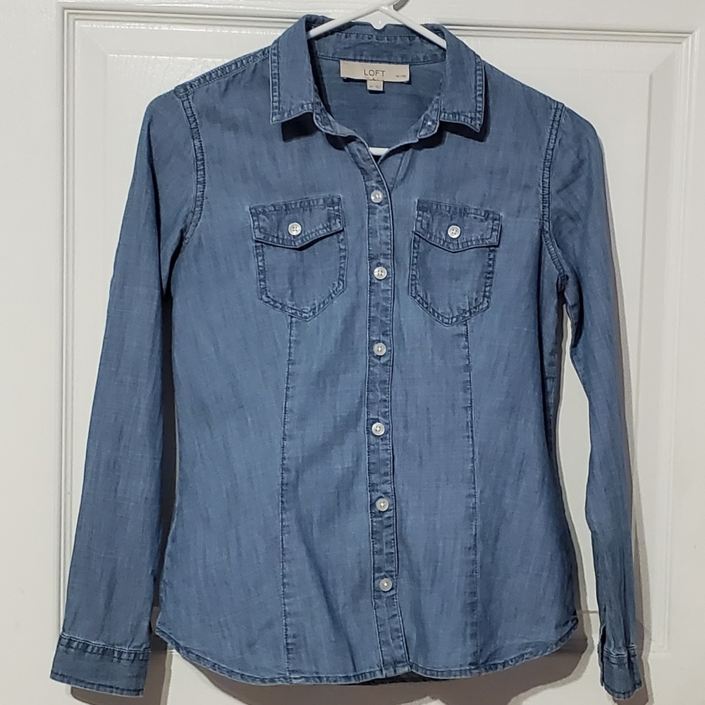 Loft Chambray Button Down Blouse - image 1